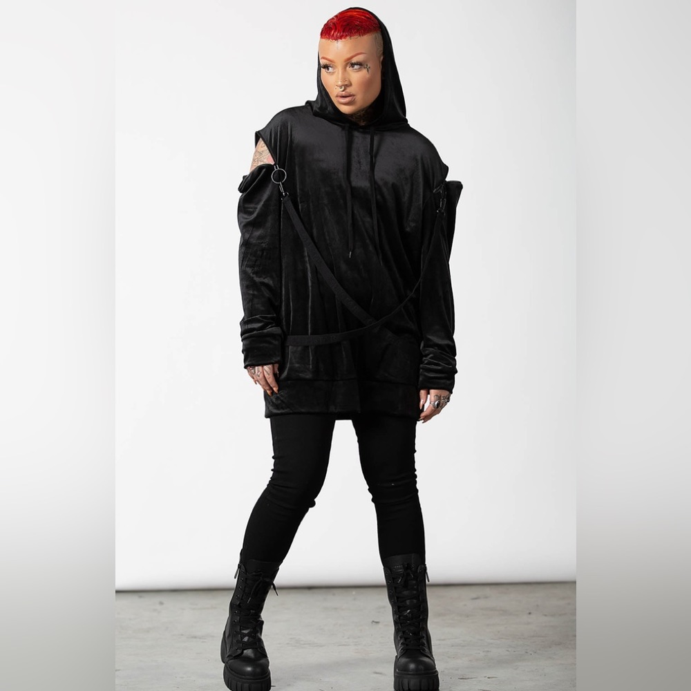 Killstar velvet strapped hoodie